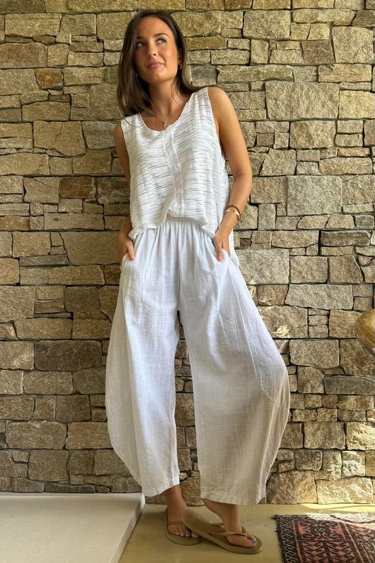 Frame Cotton Vintage Wash Barrel Pant White
